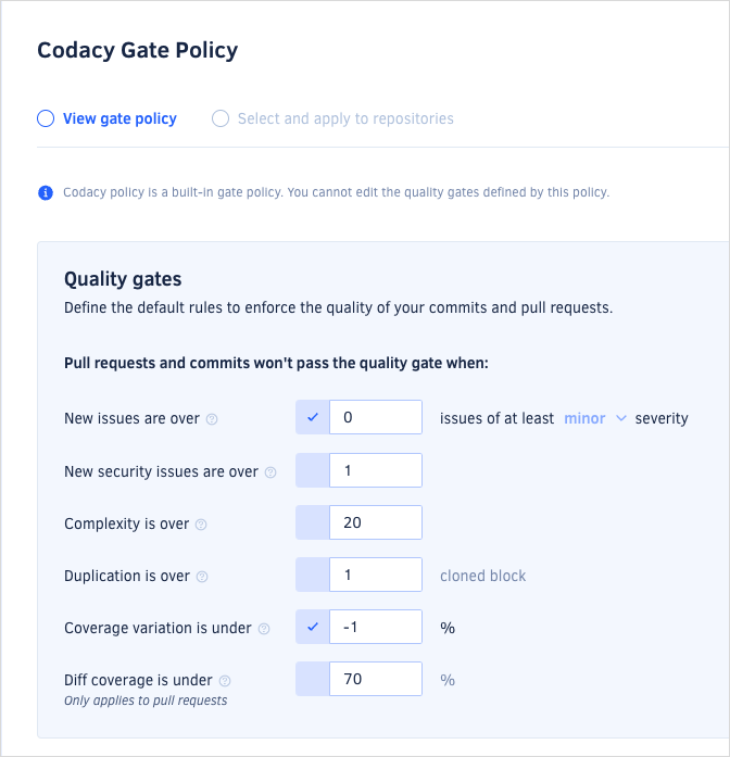 Codacy built-in gate policy