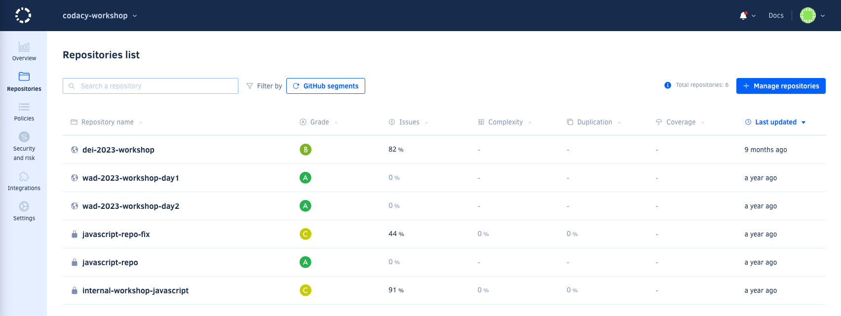 Repositories list sync