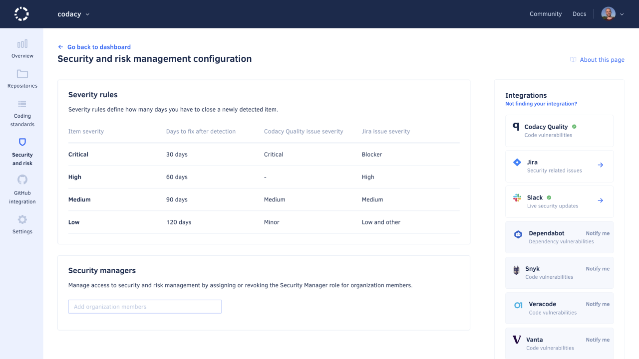 Security and risk management configuration
