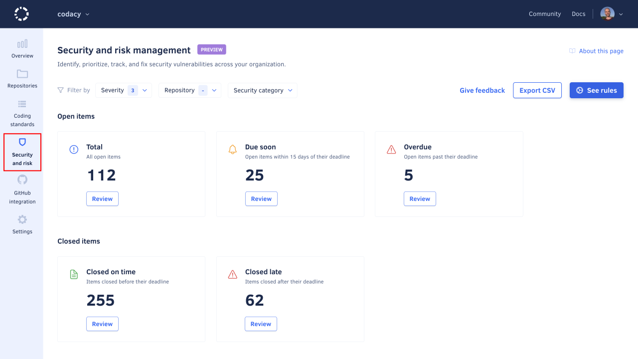 Security and risk management dashboard