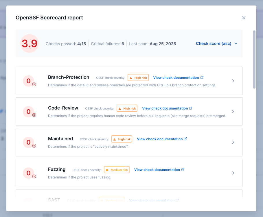 Security and risk management OSSF scorecard report
