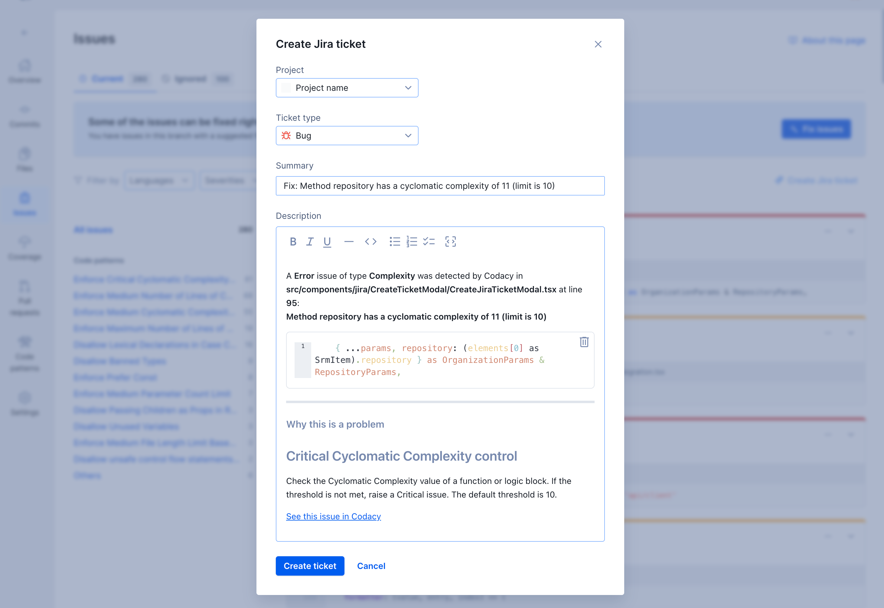 Jira modal