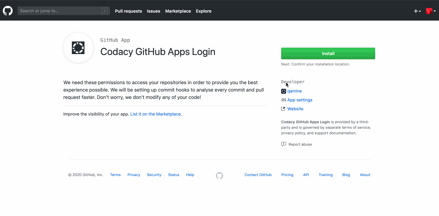 Installing the Codacy GitHub app