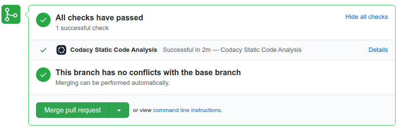 Codacy pull request status on GitHub