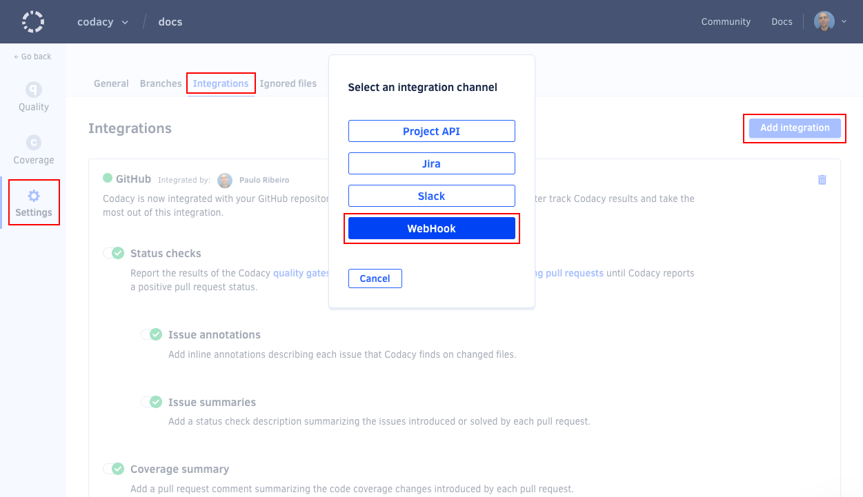 Adding a webhook