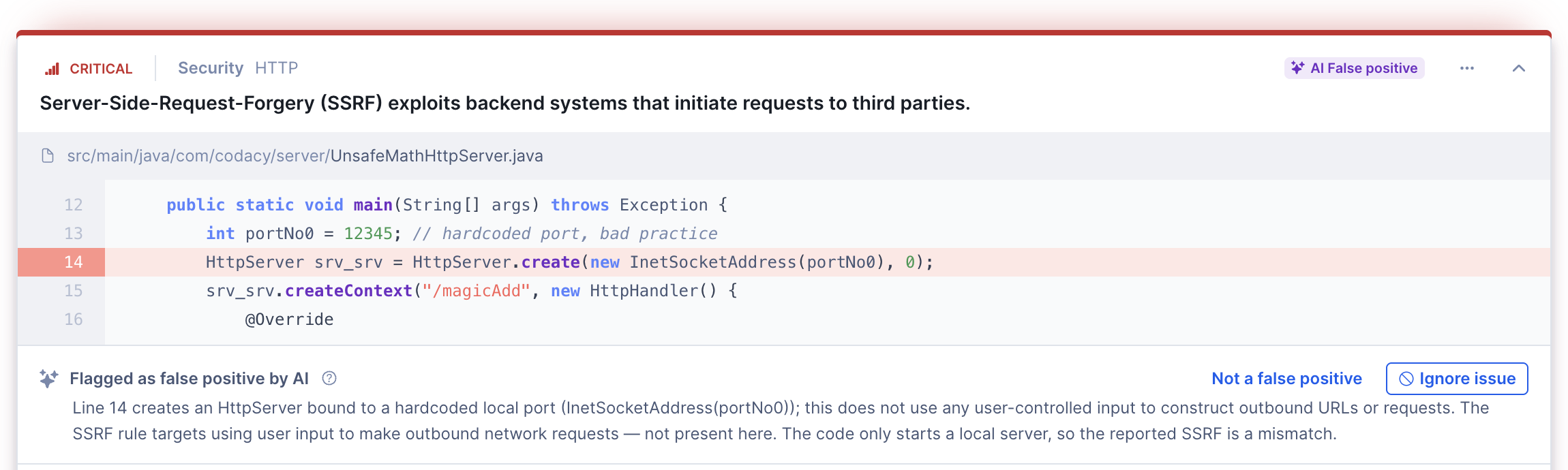 False positive issue context