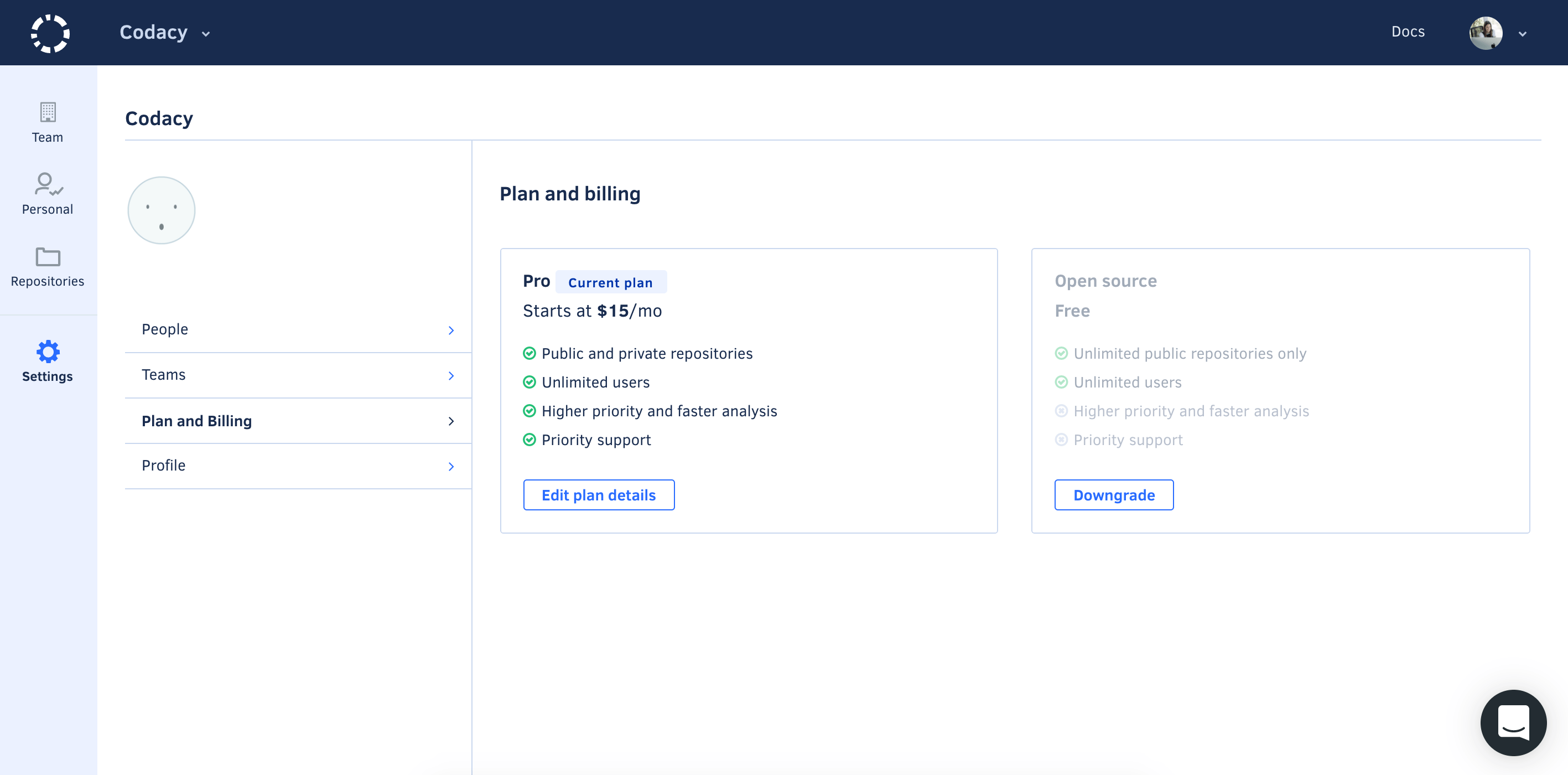 Plans and Billing - Codacy docs