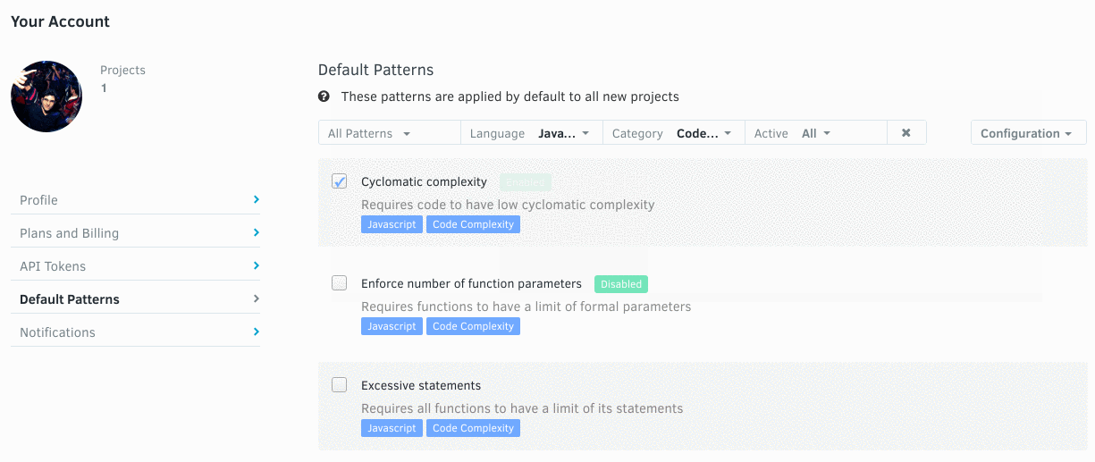 Using the pattern list filter