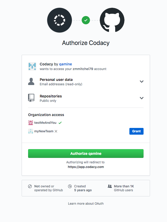 Authorize Codacy