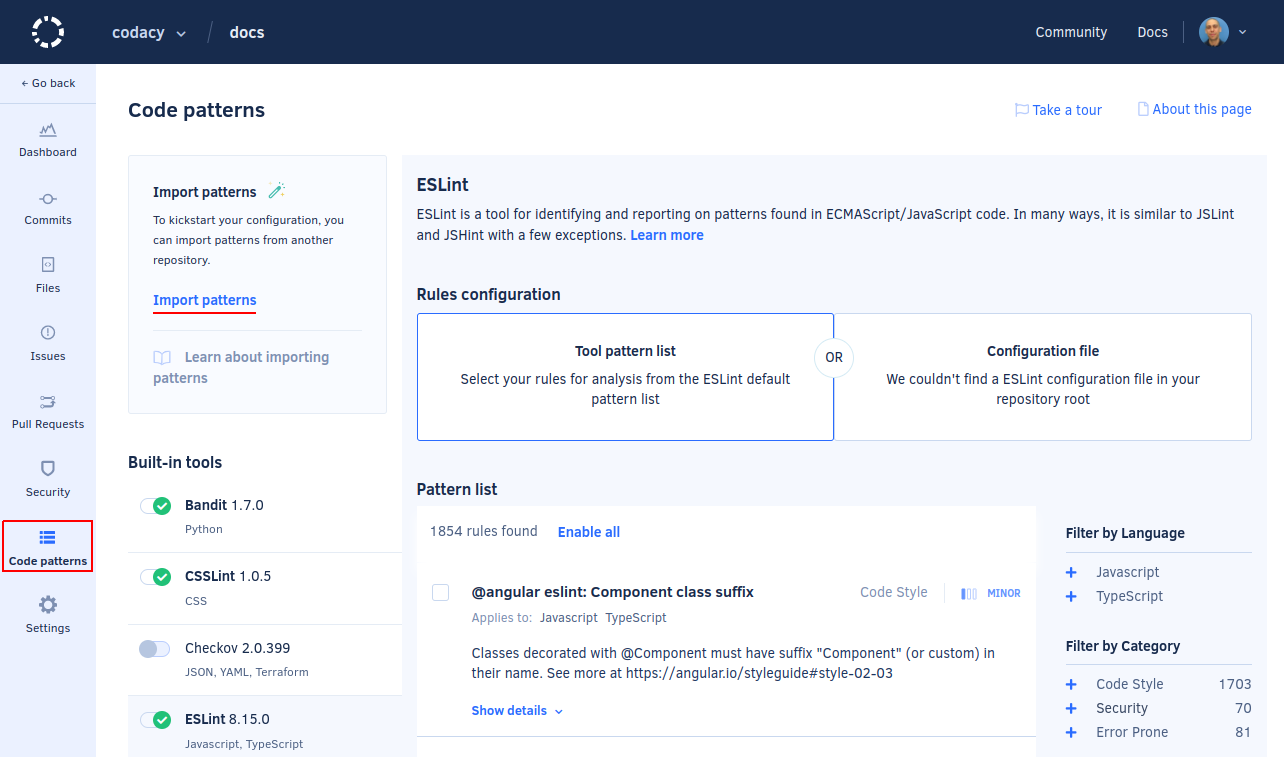 Importing code patterns from another repository