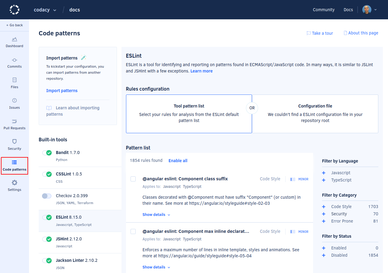 Code patterns page