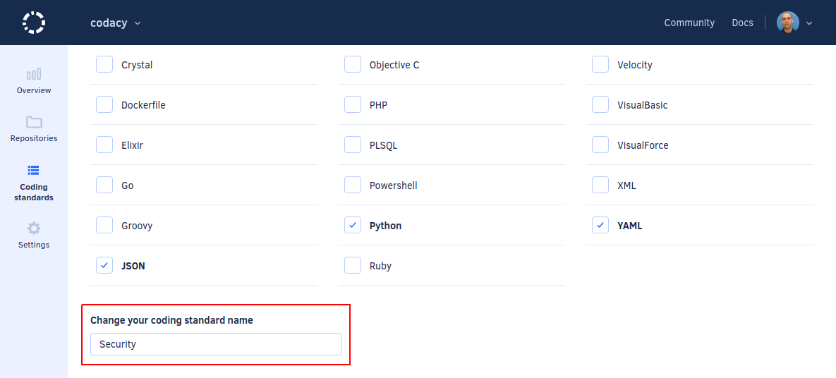 Renaming a coding standard