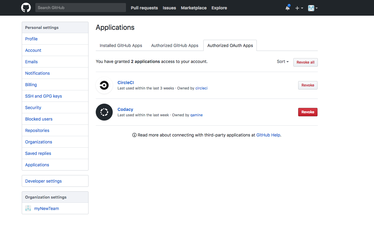 Revoking the Codacy OAuth application