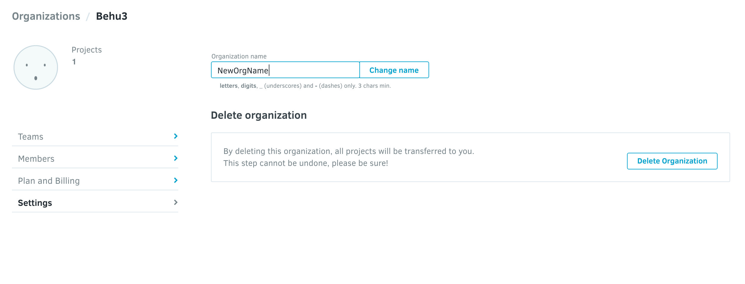 Renaming an organization