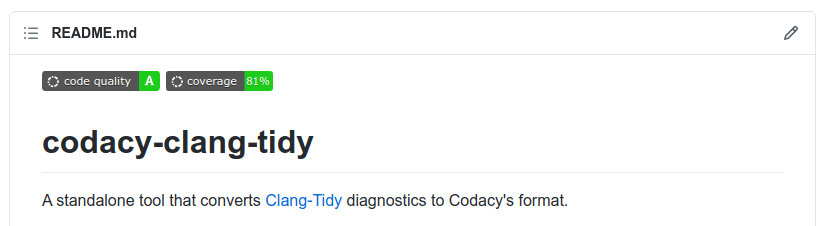 Codacy badge on the codacy/docs README