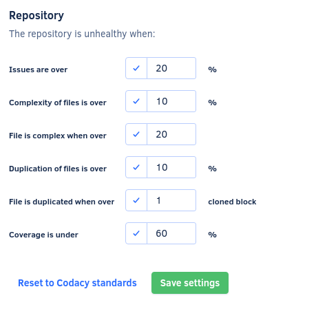 Quality settings for the repository